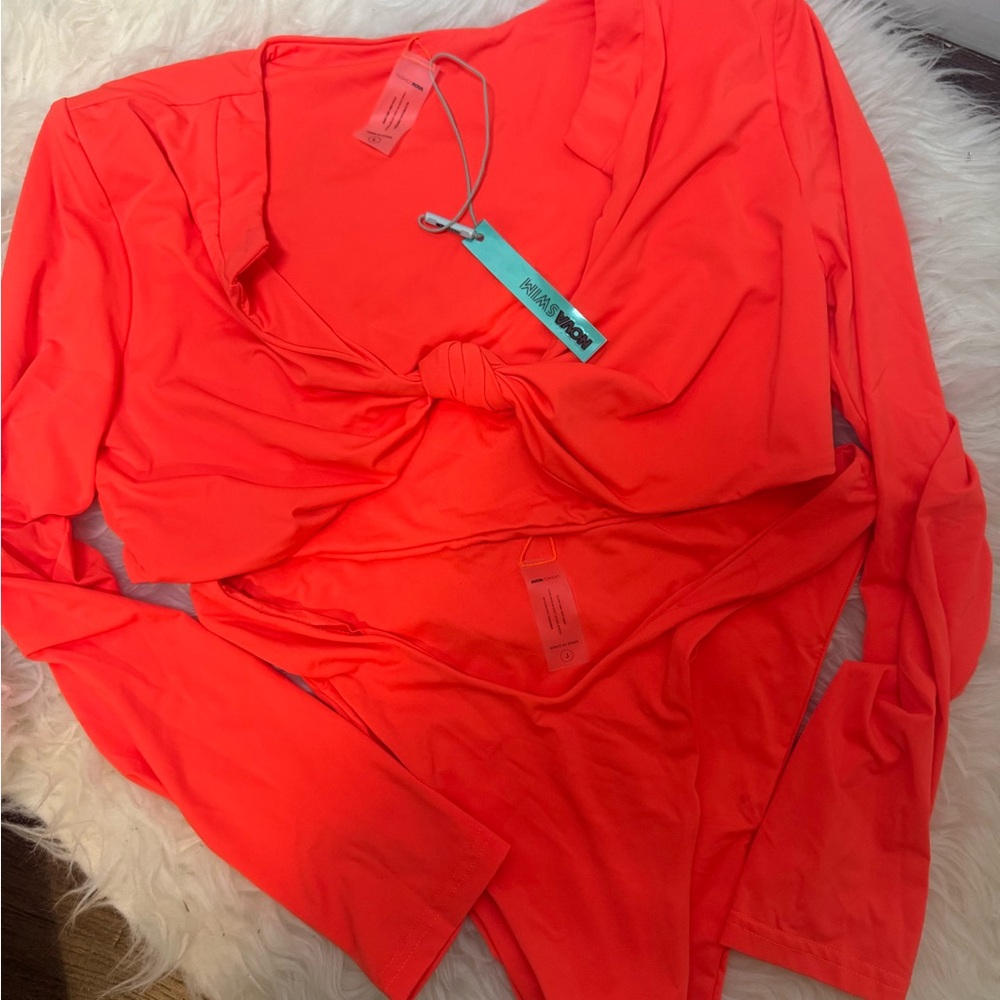 FLAWED NWT Vibrant Neon Orange Bikini Set with Long Sleeves